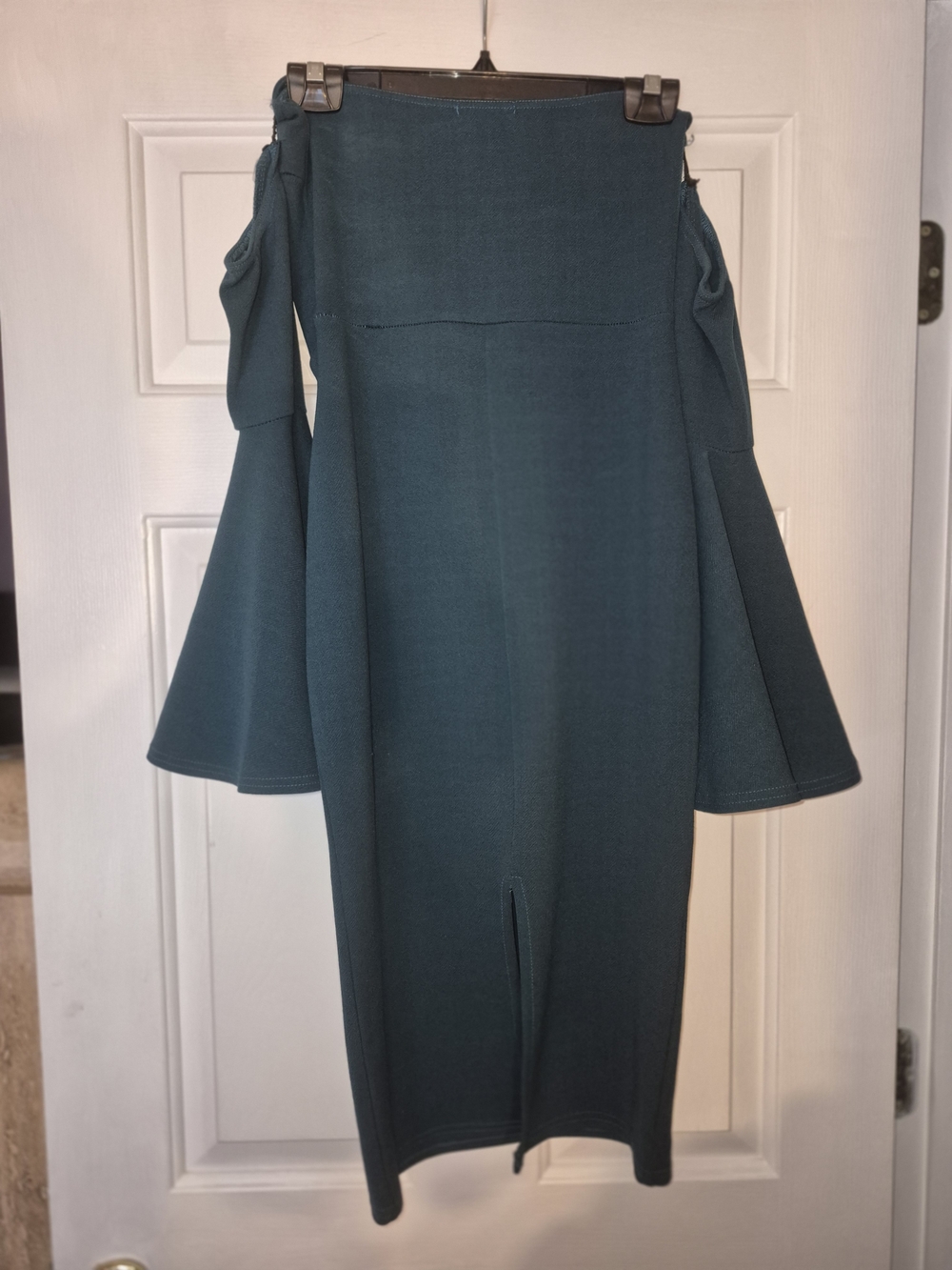 Boohoo Teal Off-Shoulder Midi Dress